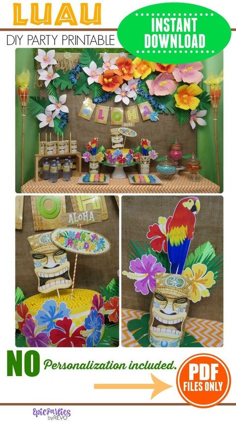 Luau Party Printable | Instant Download | Luau Party Decoration | Tiki Party | Luau Birthday Decoration | Epic Parties by REVO Literacy Luau, Kids Luau Parties, Luau Pool Party, Luau Decor, Luau Party Ideas, Luau Party Food, Luau Ideas, Luau Invitations, Stitch Party