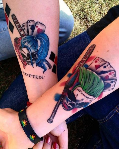 Tattoos For Women Shoulder, Minimalist Tattoos For Women, Joker And Harley Tattoo, Him And Her Tattoos, Harley Tattoos, Maching Tattoos, Harley Quinn Tattoo, Matching Best Friend Tattoos, Der Joker