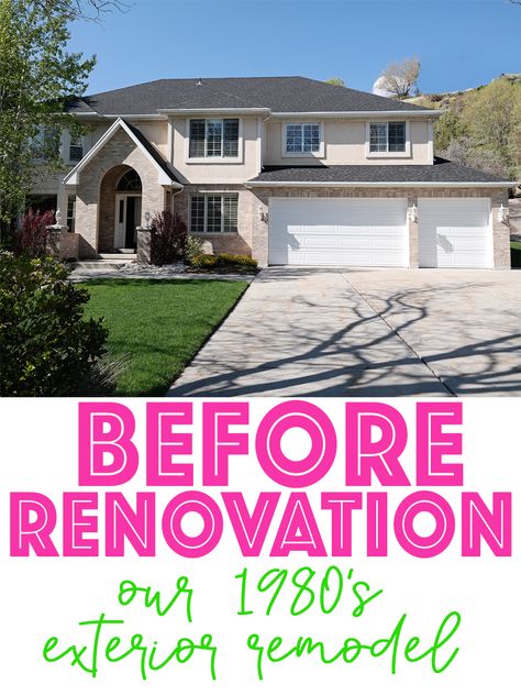 Drab and dated, we renovated this 1980's fixer upper inside and out. Come see the before and after pictures of this home remodel. #remodel #renovation #homeremodel #beforeandafter #fixerupper #pinkpeppermintdesign Exterior Design Before And After, House Refacing Exterior, Updated 90s House Exterior, 90s Exterior Before And After, 1990 House Exterior, Siding Update Before And After, 90s Exterior Home Remodel, 80s House Remodel Exterior, Updating 2000 House Exterior