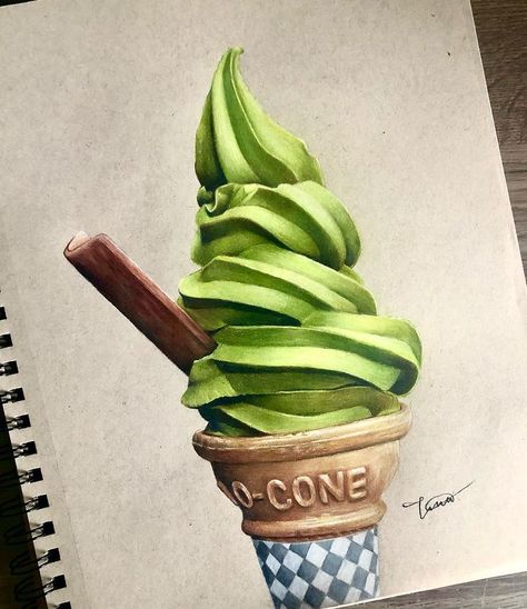 tina on Instagram: “hey guys! here’s the finished ice cream drawing:) i actually used my old prismacolors on this one, i missed how smooth and creamy the…” Drawing Ideas Realistic Coloring, Drawing Ideas Colored Pencil, Ice Cream Drawing, Colored Pencil Artwork Ideas, Cream Drawing, Prismacolor Drawing, Fruit Art Drawings, Cupcake Drawing, Ice Cream Art