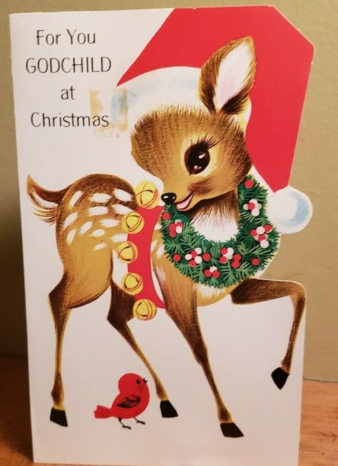 Vintage MCM Rust Craft Christmas Greeting Card Sweet Deer Die-Cut Vintage Reindeer, Vintage Christmas Greeting Cards, Greeting Card Art, Santa Claus Reindeer, Father's Day Greeting Cards, Vintage Christmas Images, Christmas Greeting Card, Old Fashioned Christmas, String Quartet