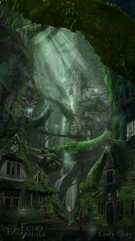 ArtStation - Fantasy Village, Cody Shay Underground Village Fantasy Art, Fantasy Cave Village, Cave Village Fantasy Art, Fantasy Jungle Village, Fantasy Livestock, Forest City Concept Art, Ruined City Fantasy Art, Fantasy Village Concept Art, Fantasy Setting Village