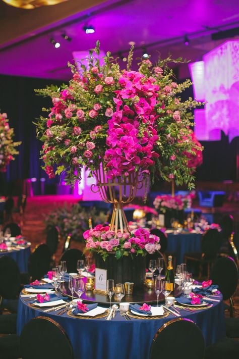 Rich Asian Wedding, Hot Pink Centerpieces, Multiple Wedding Cakes, Las Vegas Wedding Ceremony, Purple Wedding Ceremony, Andrea Eppolito, Purple Wedding Reception, Pink Centerpieces, Opulent Wedding