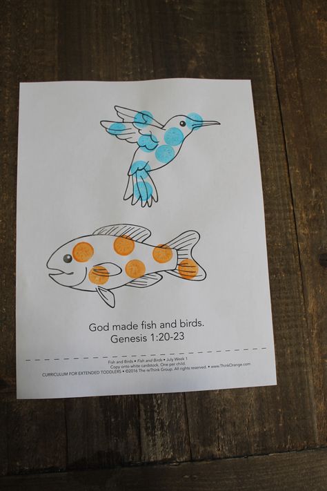 July, Week 1, Fish and Birds sample, Toddlers Bird And Fish Creation Craft, God Made Fish And Birds Craft, God Created Fish And Birds Craft, Awana Puggles, Birds Craft, Toddler Sunday School, Preschool Bible Lessons, Preschool Units, Science Club