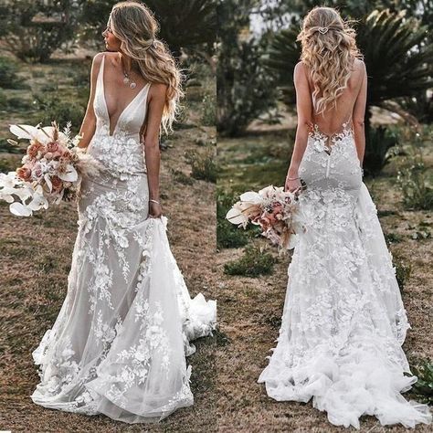 Country Bridal Gown, Backless Mermaid Wedding Dresses, Wedding Dress For Sale, Mermaid Bride, Sweep Train Wedding Dress, Vestidos Retro, Special Dress, Robes Vintage, Bridal Dresses Lace