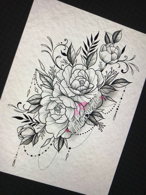 Flowers With Beads Tattoo, Flowers With Jewels Tattoo, Flower And Jewel Tattoo, Jewel Tattoo Design, Hand Mandala, Pearl Tattoo, Jewel Tattoo, Ankle Tattoos For Women, Dot Tattoos