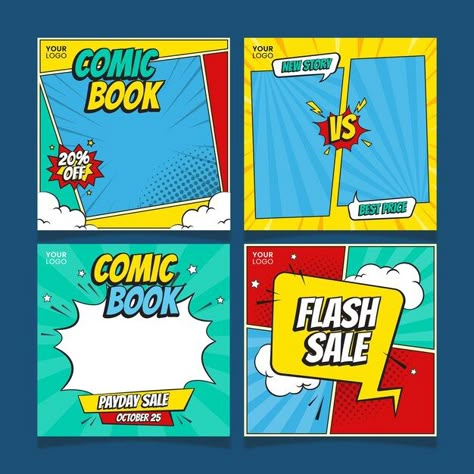 Superhero Pop Art, Comic Template, Comic Superhero, Comics Logo, Pop Art Style, Comic Shop, Superhero Comic, Comic Styles, Instagram Post Template