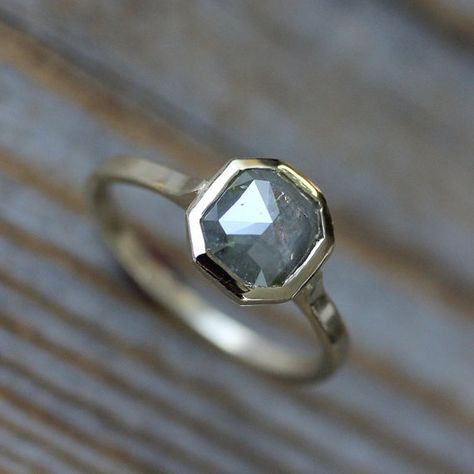 Rose Cut Grey Diamond Gold Engagement Ring Gray by onegarnetgirl Gray Diamond Ring, Grey Diamond Engagement Ring, Rose Cut Ring, Grey Diamond Ring, Gray Diamond, Unique Bride, Sparkly Things, Grey Diamond, Work Inspiration