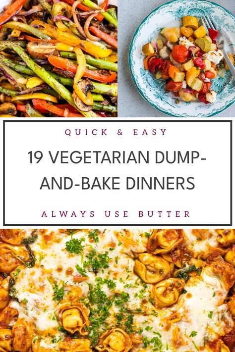 Looking for some easy vegetarian meals to save time in the kitchen? These dump-and-bake dinners are the perfect solution! Skip the hassle and enjoy delicious and nutritious easy vegetarian dinners that come together with minimal effort. From casseroles to one-pan bakes, these recipes make meal prep a breeze. Try out these no-fuss dishes for a stress-free cooking experience any night of the week. Oven Meals Vegetarian, Vegitaren Dinners, Quick Recipes For Dinner Vegetarian, Easy Family Vegetarian Dinners, Quick Meatless Meals, Family Vegetarian Dinners, Oven Dinner Recipes Vegetarian, Easy Vegetarian Main Dishes, Make Ahead Dinners Vegetarian