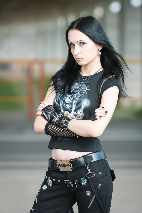 Metal Girl by AshielNeronamyde.deviantart.com on @DeviantArt Phoenix Core, Metal Girl Outfit, Goth Lesbian, Pop Punk Outfits, Ropa Punk Rock, Metal Outfit, Estilo Punk Rock, Gothic Mode, Scene Aesthetic