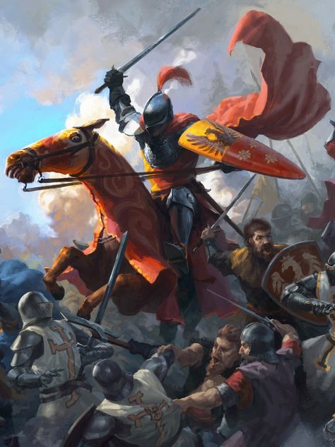 Battle of Grunwald 1410. In the middle Zawisza Czarny charging on Teutonic Knights. Battle Of Grunwald, Group Of Knights, Teutonic Knights, Crusader Knight, Historical Warriors, Heroic Fantasy, Armadura Medieval, Fantasy Battle, Knight Art