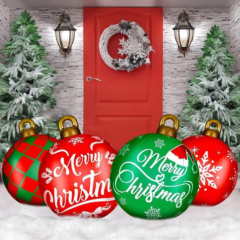 These outdoor inflatable Christmas balls measure about 23.6 inches in diameter, large enough to draw people's attention from a distance. You can put the inflatable Christmas balls in your yard or porch to add a different look, making your home full of Christmas spirit! #affiliate #christmas outdoor decor #christmas inflatables #christmas yard decoration #christmas giant ornament for yard Inflatable Ornaments, Blow Up Santa, Christmas Blow Up, Inflatable Christmas Tree, Holiday Yard Decorations, Inflatable Decorations, Christmas Inflatables, Yard Decorations, Christmas Material