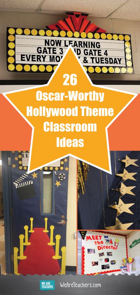 Movie Theme For Preschool, Drama Class Bulletin Boards, Drama Classroom Displays, Movie Theater Classroom Transformation, Classroom Movie Theme, Movie Theme School Decorations, Hollywood Classroom Theme Ideas, Movie Theme Classroom Ideas, Hollywood School Theme Ideas