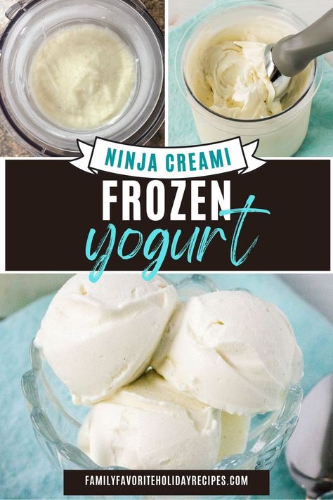 Skip the fro-yo shop and make your own frozen yogurt at home with the Ninja Creami! It's super simple, and you can use different flavors, mix-ins, etc. Frozen Yogurt Cremi, Protein Ice Cream Ninja Creami Deluxe, Ninja Creami Deluxe Frozen Yogurt Recipe, Ninja Creami Ice Cream Recipes Frozen Yogurt, Frozen Yogurt Creami, Ninja Creami Lactose Free Recipes, Ninja Creami Milk Shakes, Ninja Creami Ice Cream Recipes Greek Yogurt, Almond Milk Ninja Creami