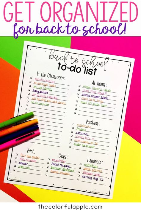 A FREE back to school to-do list for teachers!  This checklist template will get you organized as you get ready for the first day of school. Teacher Checklist Template, Teacher To Do List, School To Do List, Teacher Checklist, Planning School, School Highschool, Back To School Checklist, School Checklist, Back To School Organization