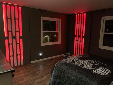 Star Wars Dorm Room, Star Wars Room Inspiration, Star Wars Home Office Ideas, Starwars Theme Room, Star Wars Room Ideas Bedrooms, Star Wars Adult Bedroom, Adult Star Wars Bedroom, Star Wars Interior Design, Star Wars Bedroom Ideas