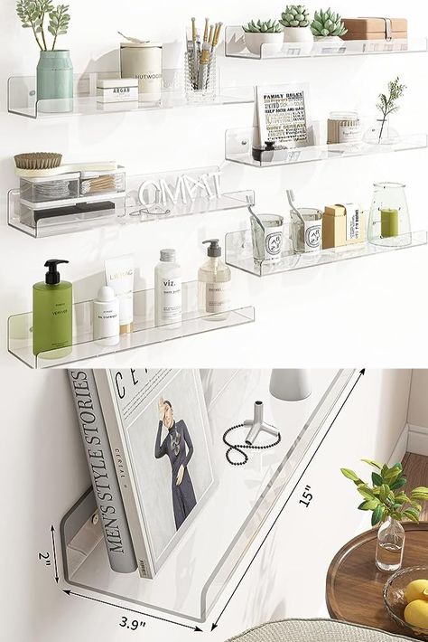 Clear bathroom shelves