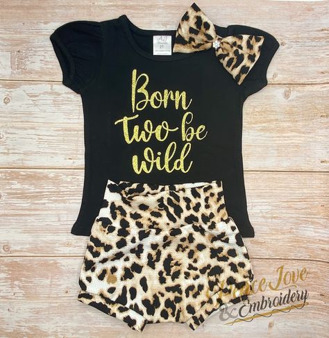 Born Two Be Wild Birthday Girl Outfit, Animal Print Birthday Bummies, Two Wild Outfit, Leopard Cheetah Print Bummie Outfit, 2nd Birthday  PROCESSING TIME IS 1 Week FROM DATE OF PURCHASE. Processing time does not include shipping which is an additional 3-5 business days.   If needed sooner a rush upgrade can be chosen during checkout, please message me first.   The shirt is boutique quality and is very soft. These are vinyl designs, meaning it is heat transferred onto the shirt which makes it TOP Two Wild Birthday Party Girl Shirts, Wild One Mom Outfit, Two Wild Birthday Photoshoot, She’s Two Wild Birthday, Born 2 Be Wild Birthday Cake, Two Wild Cheetah Birthday, Two Wild Birthday Party Girl Outfit, Too Wild Birthday Party, Wild 2 Birthday Party Girl