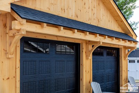 Eyebrow Garage Door, Eyebrow Roof, Timber Frame Garage, Timber Frame Joinery, Garage Pergola, Oak Frame House, Front Porch Makeover, The Big E, Greenhouse Shed