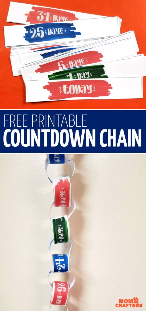 Click to download the chain links for this free printable vacation countdown calendar freebie! It's perfect for kids to count down to holidays, travel and trips, summer break, Disney and more! Countdown Chain Ideas, Cruise Countdown Printable, Retirement Countdown Calendar, Vacation Countdown Calendar, Retirement Countdown Ideas Fun, Retirement Countdown Ideas Calendar, Countdown To Retirement Ideas, School Countdown To Summer, Retirement Countdown Ideas