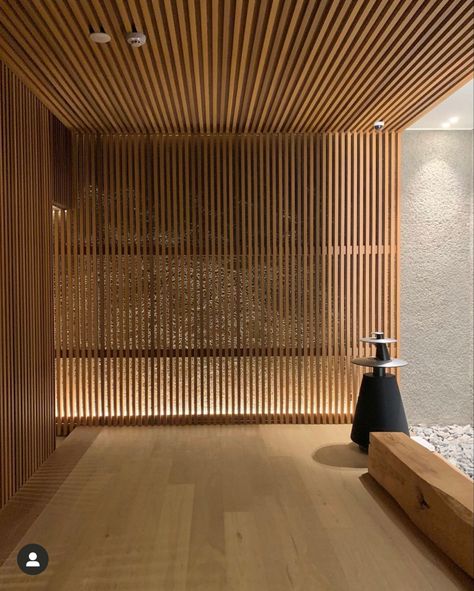 Japandi Wall Panelling, Modern Wooden Interior, Japan Interior Design, Wood Slat Ceiling, Modern Japanese Interior, Presentation Board Design, Wooden Interior, Zen House, Hinoki Wood