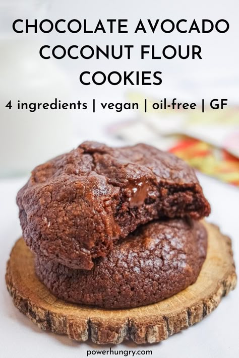 4-ingredient vegan chocolate coconut flour avocado cookies! They're oil-free, grain-free, gluten-free & nut-free. #wfpb #oilfree #vegan #grainfree #glutenfree #4ingredients #cookies #wfpbno #avocado #coconutflour #nutfree #4ingredients #4ingredientcookies #vegan #eggfree #dairyfree #easy #easyrecipe #grainfreevegancookies #grainfree #glutenfree #cleaneating #cleaneats #oilfree #oilfreecookies #avocadocookies #coconutflourcookies Avocado Cookies, Aip Diet Recipes, Coconut Flour Cookies, Aip Desserts, Aip Paleo Recipes, Gf Cookies, Coconut Flour Recipes, Dairy And Gluten Free, Chocolate Avocado