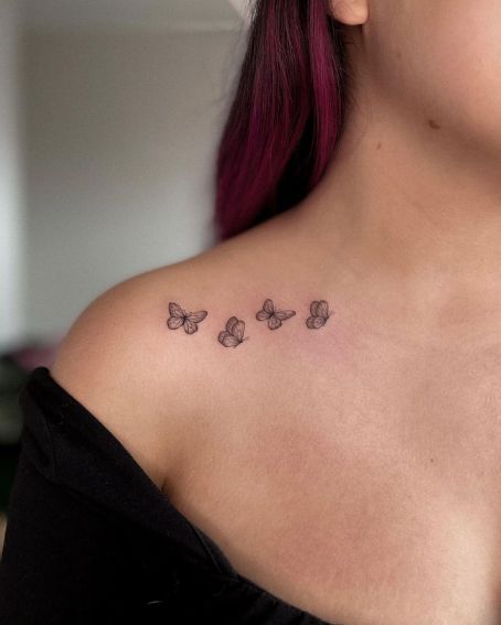 Collarbone Tattoos Butterflies, Butterfly Collar Tattoo, Butterfly Tattoos For Women Shoulder, Butterfly On Shoulder Tattoo, Shoulder And Collar Bone Tattoos, Butterfly Tattoo Collarbone, Butterfly Tattoo Shoulder Blade, Tattoo Ideas Collar Bone For Women, Tattoo Ideas Collarbone