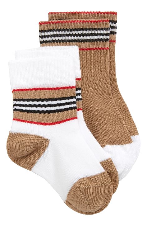 Burberry 2-Pack Icon Stripe Socks available at #Nordstrom Burberry Socks, Burberry Style, Red Socks, Stripe Socks, Baby Boy Accessories, Gift Kit, Striped Socks, Diy Kits Gift, White Beige