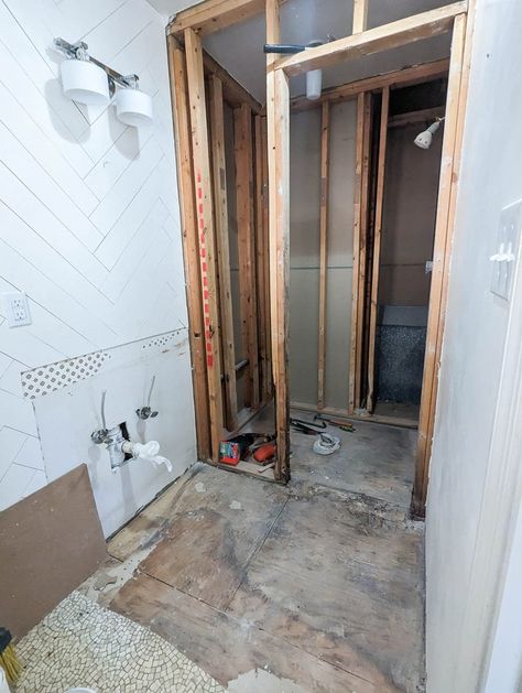 How to Demo a Bathroom: A Step by Step Guide to Doing it Yourself How To Demo A Bathroom, Bathroom Demo, Tile Removal, Shower Floor Tile, Oscillating Tool, Basement Bathroom, Stud Walls, Diy Remodel, Bath Remodel