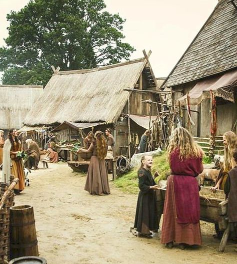 Viking village life. Village Market Aesthetic, German Village Aesthetic, Viking Village Aesthetic, Germanic Aesthetic, Village Life Aesthetic, Vikings Village, Norse Village, Celtic Village, Viking Houses