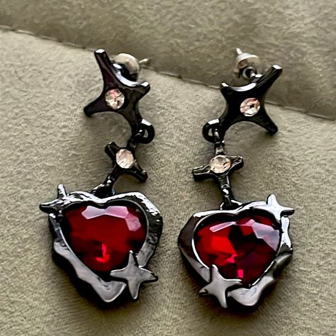 Nwot Post Earrings Virtual Angel, Dark Red Earrings, Dresden Dolls, Butterfly Photography, Anime Earrings, Fantasy Clothes, Accessory Inspo, Cute Hearts