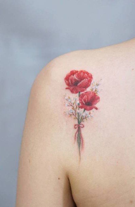 Art Nouveau Tattoo Flower, Dainty Flower Tattoos, Wildflowers Tattoo, Poppy Flower Tattoo, Simple Flower Tattoo, Flower Bouquet Tattoo, Art Nouveau Tattoo, Nouveau Tattoo, Bouquet Tattoo