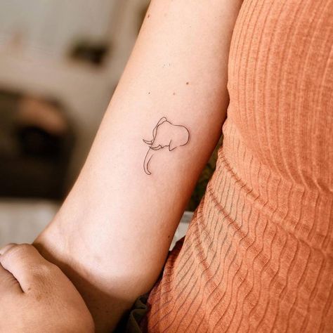 Best Elephant Tattoo, Elephant Tattoo Line Art, Simple Line Art Tattoos For Women, Minimalist Elephant Tattoo Simple, Elephant Micro Tattoo, Tattoo Of Elephant, Elephant And Sun Tattoo, Aesthetic Elephant Tattoo, Elephant Tattoo Placement Ideas