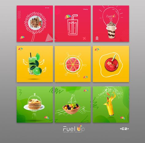 Juice Instagram Feed, Juice Graphic Design, Instagram Graphic Design Posts, Instagram Page Theme, Instagram Template Design, Instagram Grid, Food Graphic Design, Color Images, Creative Graphic Design