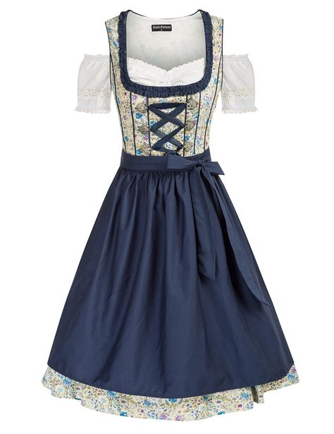 PRICES MAY VARY. Outer: 98% Cotton, 2% Polyester; Inner: 98% Polyester, 2% Viscose. Imported Zipper closure Machine Wash Exclusive traditional bavarian designer Dirndl dress with apron Oktoberfest German Dirndl Dress Costumes, Square neck, Lacing in the front, Concealed zipper in the left side, Vibrant floral pattern. Package Contents: 1* Dirndl Dress, 1* Apron and 1* Dirndl Top. Occasion: Perfect for Bavarian Oktoberfest, Carnival Time, Halloween, or for your theme fancy dress party. Exquisite, Octoberfest Outfits, Oktoberfest Costume Women, Traditional German Clothing, German Dirndl Dress, German Traditional Dress, German Beer Festival, Bavarian Dress, German Dress Dirndl, German Costume