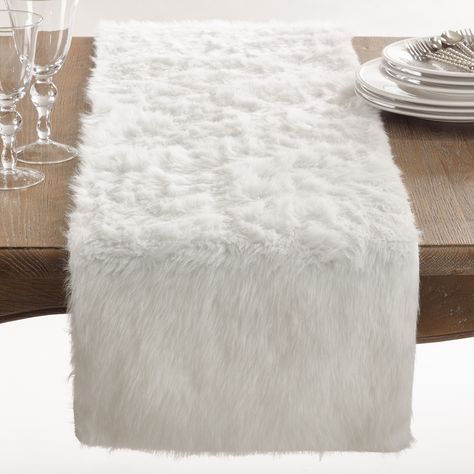 Faux Fur Table Runner, Fur Table Runner, White Table Cover, Formal Table Setting, Fur Design, White Dinnerware, Tabletop Accessories, Christmas Table Runner, White Faux Fur