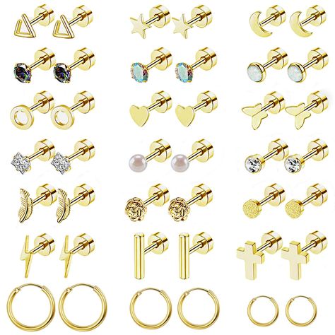 PRICES MAY VARY. Package includes: You will receive 21 pairs cute screw back earrings for women, small stud earrings that are easy to match with any outfit, suitable for women, small and exquisite earrings that can be worn separately or stacked for stacking Premium material: Our women earrings made of 14K white gold plated Hypoallergenic 316L stainless steel and AAA+ Cubic Zirconia Inlaid, nickel-free and lead-free. The surface is polished with excellent texture the earring look very shiny and s Earrings Men, Special Gifts For Him, Small Stud Earrings, Bling Earrings, Flat Back Earrings, Cartilage Earring, Women Earrings, Earring For Women, Small Earrings Studs