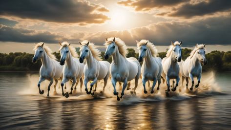 Seven, 7, white horses, running horses, horses, landscape, painting, sun, water, trees, clouds, buy, sell 7 Horses Wallpaper Hd, 7 Running Horses With Sunrise, 7 White Horses Running Wallpaper Hd, Horse Images Beautiful, 7 Horse Running Wallpaper, 7horses Wallpaper Hd, Running White Horse Wallpaper, 7 Horses Wallpaper, Seven Horses Painting Hd