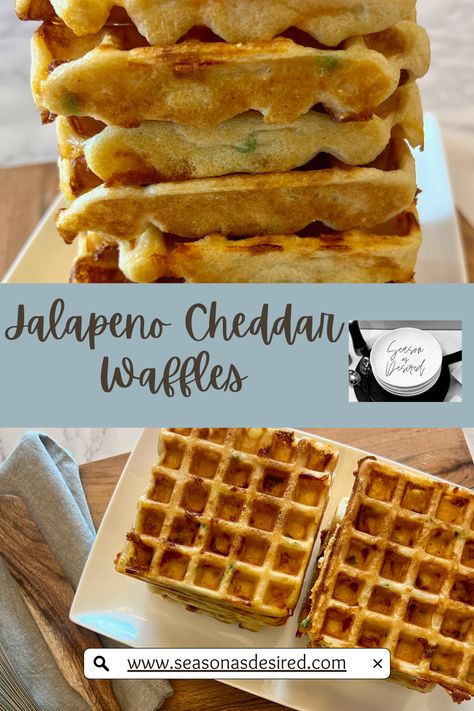 These waffles are spicy, cheesy and super tasty! While they taste fantastic on their own, feel free to top with butter or syrup. You can even consider these waffles for a chicken and waffles meal! You can certainly fry up some chicken and turn it into a chicken and waffles meal. You could go a step further and make spicy fried chicken and then top with your favourite hot sauce. Even topping it with a fried egg takes it to a whole new level. Cheddar Waffles, Spicy Fried Chicken, Waffle Ingredients, Jalapeno Cheddar, Chicken And Waffles, Waffle Maker, Hearty Breakfast, Spicy Chicken, A Chicken