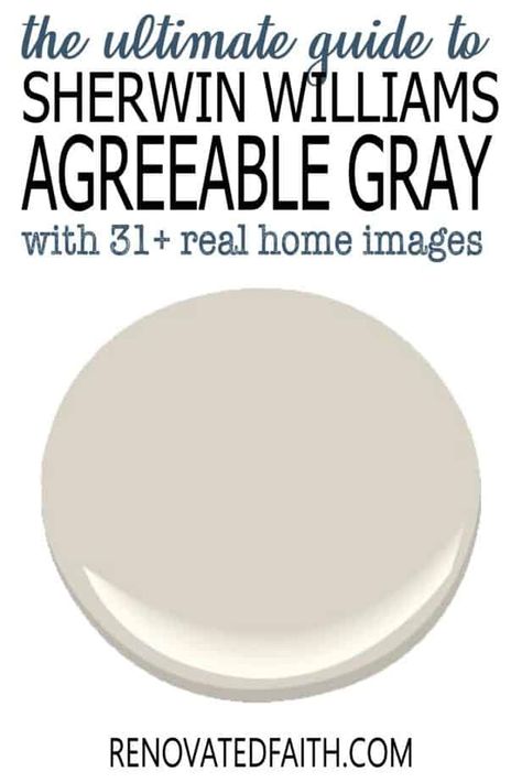 My favorite fail-proof wall color! Here's why it’s the perfect wall color! Included are DOZENS of homes (including my own) that have Agreeable Gray living room walls, kitchen walls, kitchen cabinets, bathrooms, & dining rooms. These painting ideas in real homes help pick the best lighting, rug, curtains & other décor ideas whether you design style is French, cottage rustic or transitional. Included are color schemes, accent colors, and complimentary colors with Sherwin Williams cabinets. Sherwin Williams Agreeable Gray, Perfect Greige, Neutral Wall Colors, Agreeable Gray Sherwin Williams, Grey Laundry Rooms, Anew Gray, Grey Walls Living Room, Sherwin Williams Gray, Greige Paint Colors