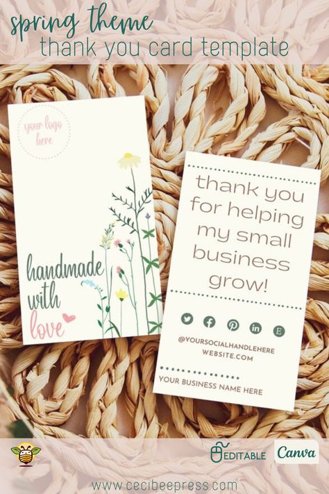 Editable thank you card - digital download Business Information, Digital Fashion, Digital Business Card, Business Thank You Cards, Spring Theme, Design Board, Business Thank You, Thank You Card Template, Packaging Solutions