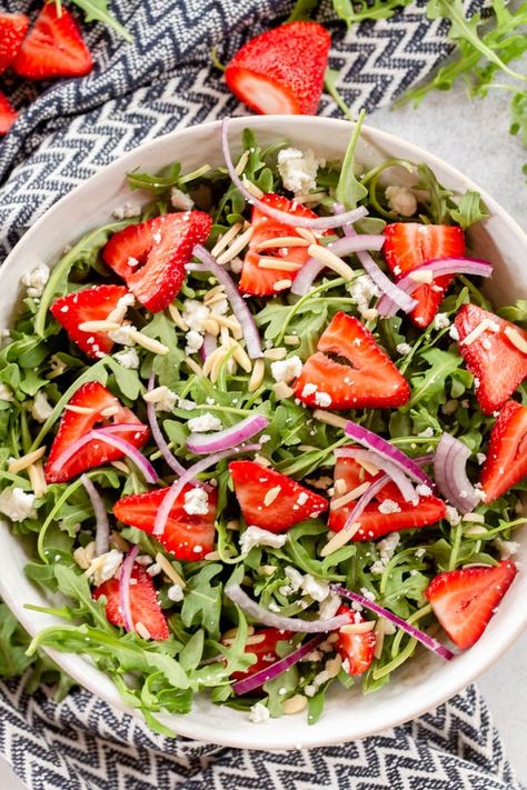 Strawberry Arugula Salad, Strawberry Feta, Strawberry Vinaigrette, Homemade Balsamic Vinaigrette, Salad Greens, Vegetable Casserole, Strawberry Salad, Arugula Salad, Healthy Salad