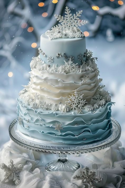 Icy Blue Charm: A Winter Wonderland Birthday Cake Sweet 16 Party Ideas Winter Theme, Snow Cake Design, Disney 18th Birthday Cake, Winter Wonderland Graduation Party, Ice Princess Birthday Theme, Winter Birthday Cake For Women, 18th Birthday Winter Party Ideas, Sweet 16 Blue Cake, Winter Sweet 16 Party Ideas