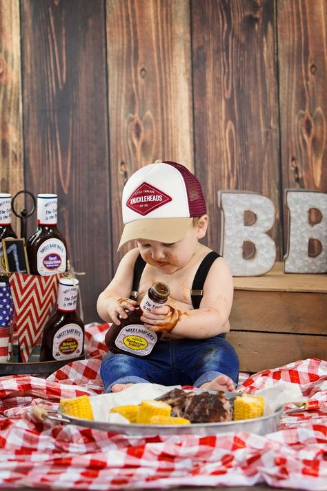 Cake Smash With Steak, 1st Birthday Rib Smash, My First Bbq Birthday, Food Smash First Birthday, 1st Birthday Photoshoot Steak, Rib Smash Photo Shoot, Baby Steak Smash Photoshoot, One Year Old Steak Smash, 1 Year Steak Smash