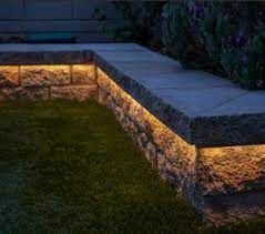 Retaining Wall Lighting, Hardscape Lighting, Backyard Retaining Walls, Outdoor Led Strips, Patio Steps, Led Landscape Lighting, Outdoor Steps, Areas Verdes, Stone Walls