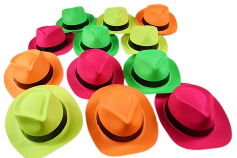 Amazon.com: Novelty Place® [Party Stars] Neon Color Plastic Gangster Fedora Party Hats for Adult Teens and Kids (Pack of 24): Toys & Games Kids Party Hats, Rave Hats, New Years Hat, Gangster Style, Hats For Kids, Blacklight Party, Novelty Hats, Fedora Hats, Dressup Party