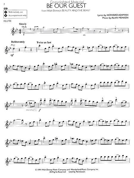 Be Our Guest (flute sheet music) Disney Songs Flute Sheet Music, Beauty And The Beast Flute Sheet Music, Violin Sheet Music Disney Songs, Beauty And The Beast Sheet Music, Flute Sheet Music Popular Songs, Flute Sheet Music Disney, Flute Songs, Free Flute Sheet Music, Oboe Music