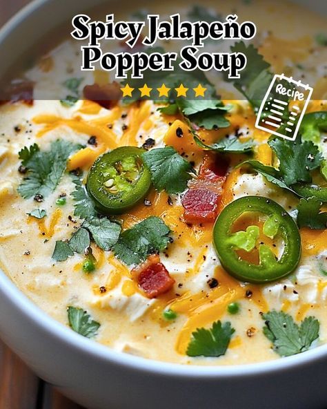 Jalapeño Popper Soup, Popper Soup, Jalapeño Soup, Spicy Soup Recipes, Baked Caprese Chicken, Recipes Spicy, Soup Creamy, Jalapeno Popper Chicken, Spicy Soup