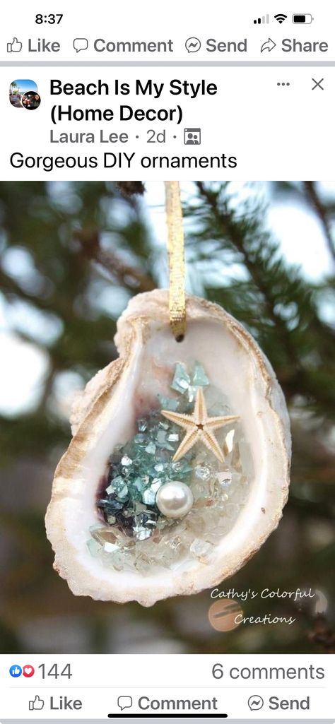 Gravel Backyard, Seashell Christmas Ornaments, Beach Themed Crafts, Beach Christmas Ornaments, Oyster Shell Crafts, Seashell Projects, Art Coquillage, Coastal Christmas Decor, Pool Backyard