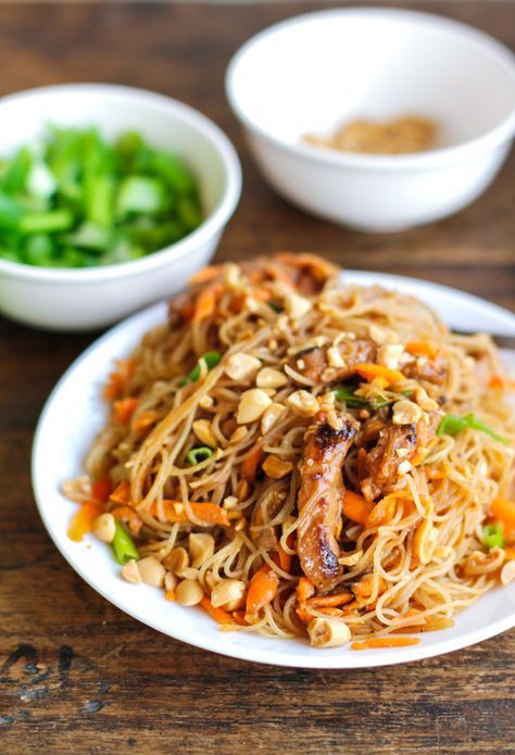 HOISIN PORK WITH RICE NOODLES Jap Chae, Hoisin Pork, Pork With Rice, Leftover Pork Tenderloin, Asian Food Recipes, Asian Meatballs, Rice Noodle Recipes, Pork Noodles, Pork Fried Rice